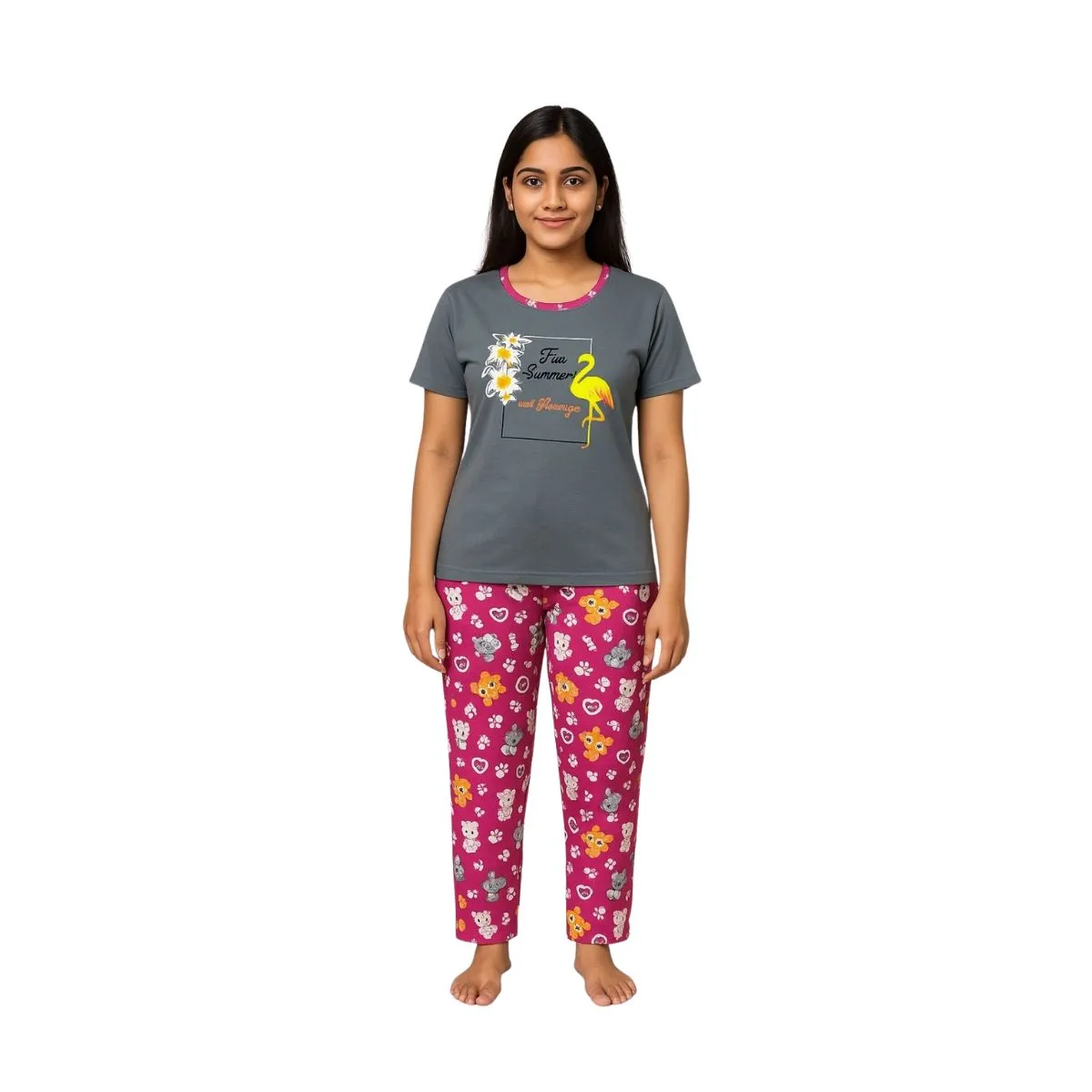 Women's Pyjama Set (Printed T-shirt and AOP Bottom)
